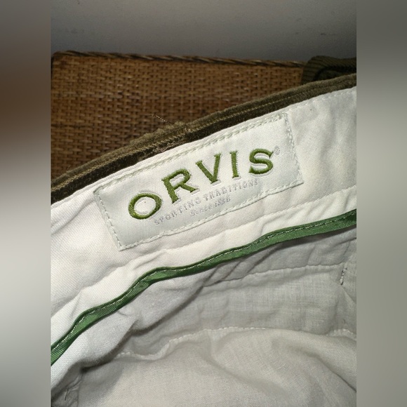 Orvis Men's Size 38 Supercord Pleated Corduroy Pants Green Leather Pocket Trim - Picture 5 of 9